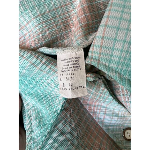 Vintage 70s Pastel Plaid Chore Shirt | Aqua Pink | Lightweight Poly Jacket | M/L - Picture 5 of 5